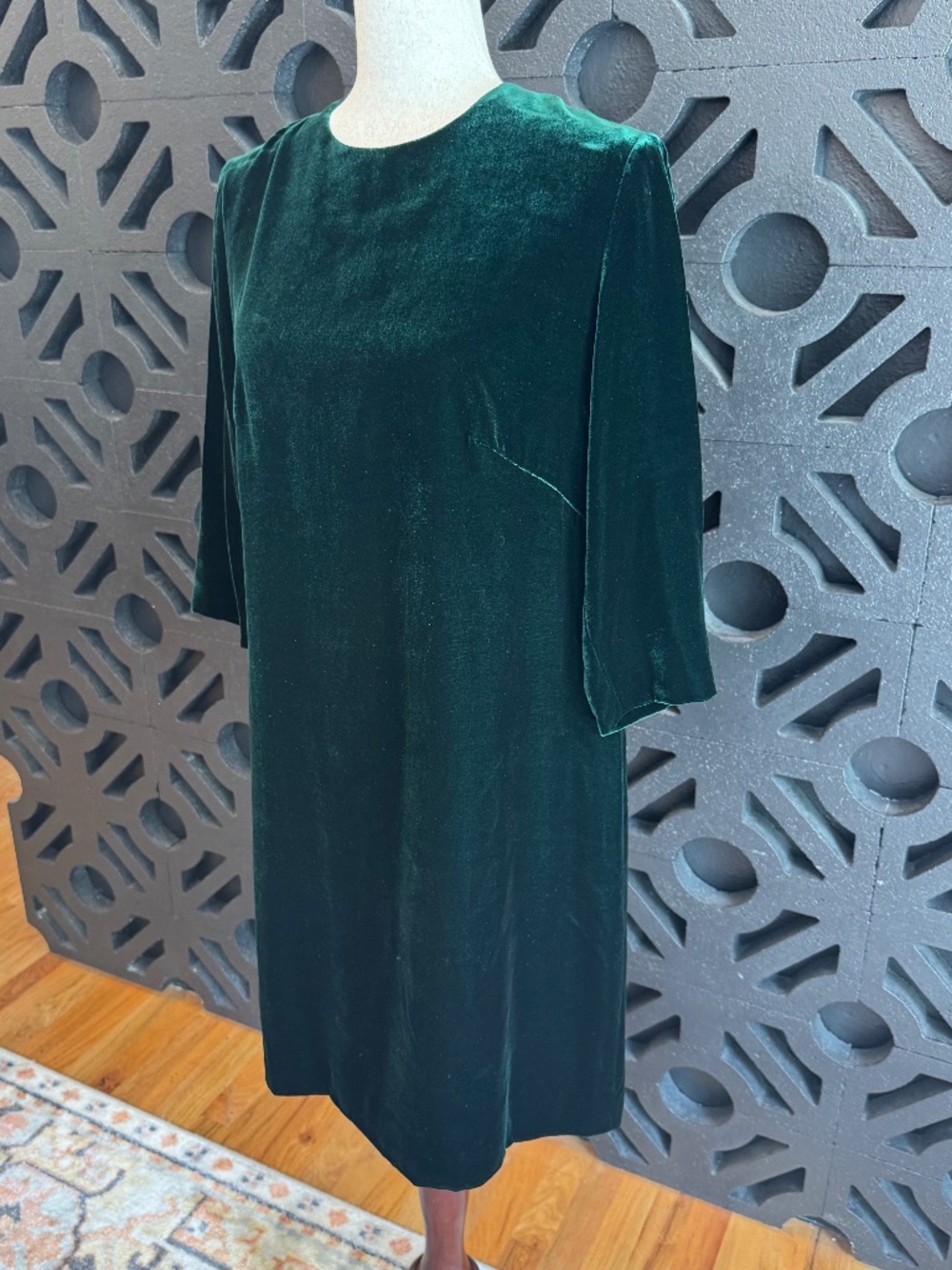 Catherine Regehr Emerald Green 100% Silk Velvet Shift Dress Made in Canada M
